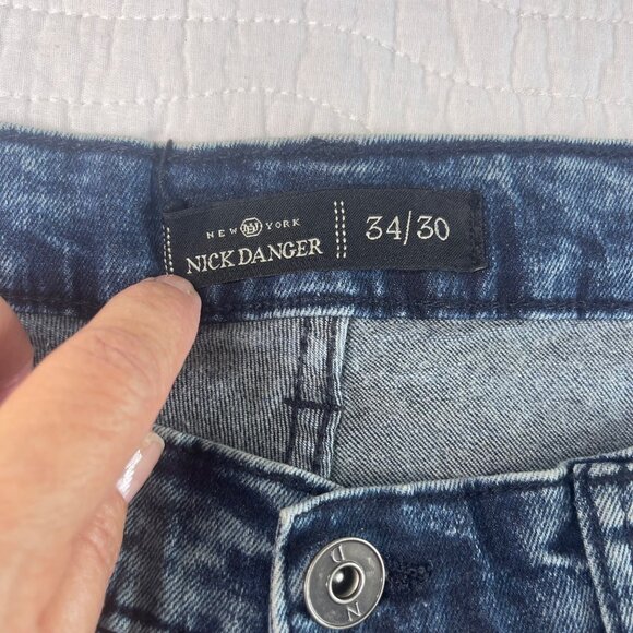 Nick Danger Mens Straight-Leg Jeans Acid Wash Grunge 34X30 Stretch Cotton - Picture 3 of 9